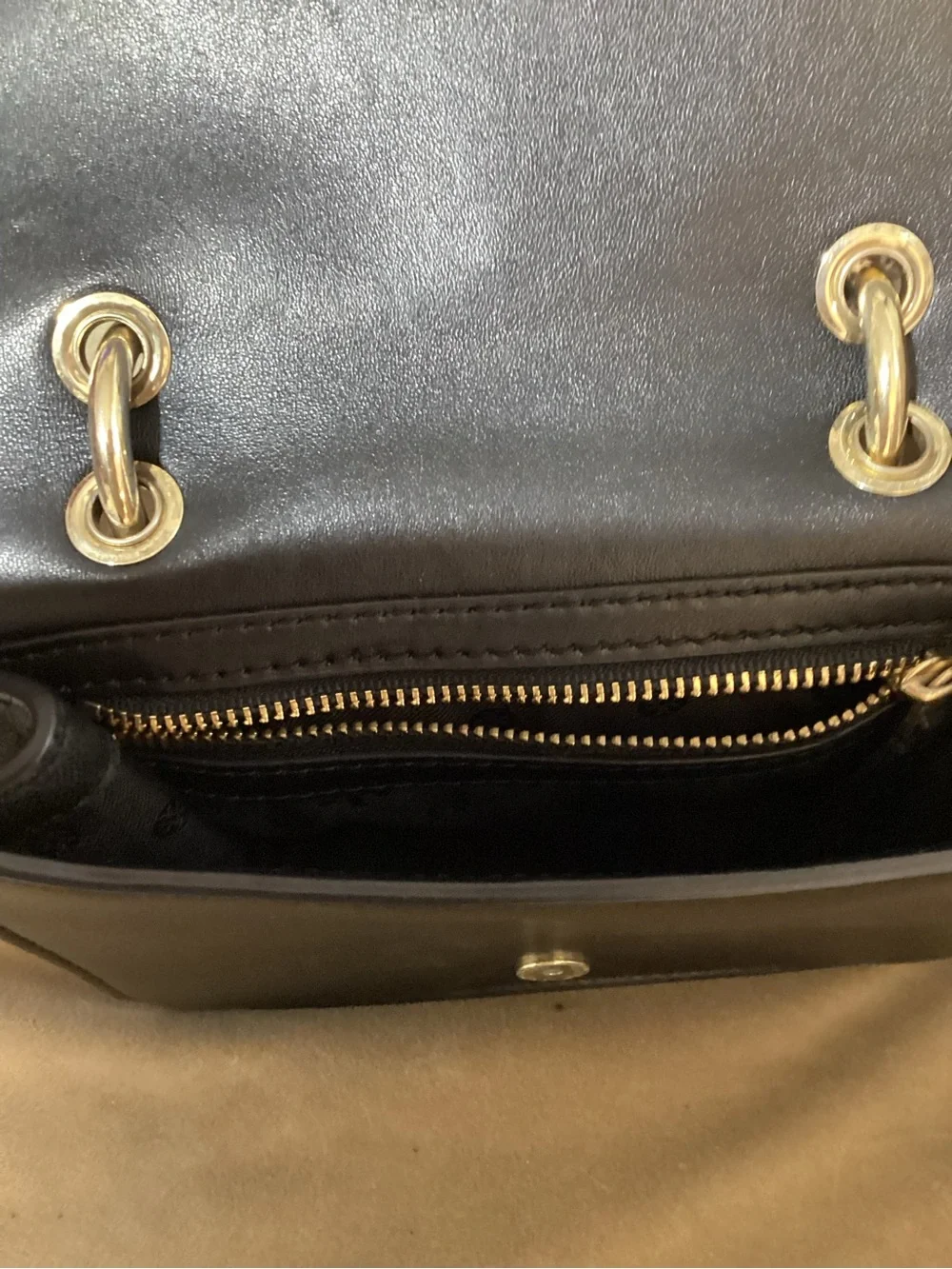Tory Burch Alexa Mini Black Quilted Leather Crossbody with Gold Chain Strap